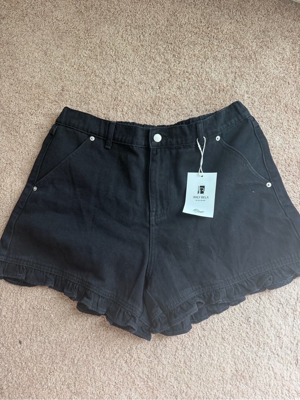 NWT Black Ruffle Hem Women's Denim Shorts